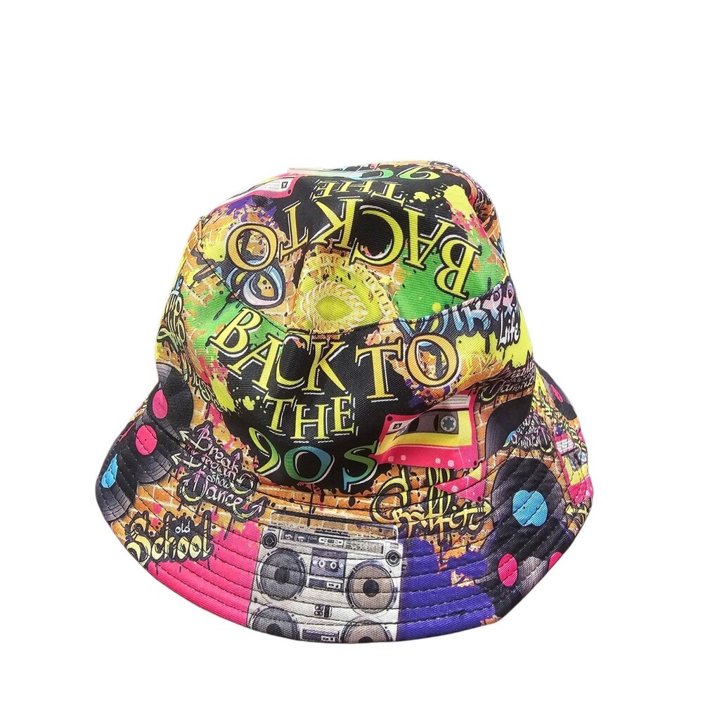 NWOT Back To The 90's Bucket Hat Retro Graffiti Punk Unisex One Size Fits Most
